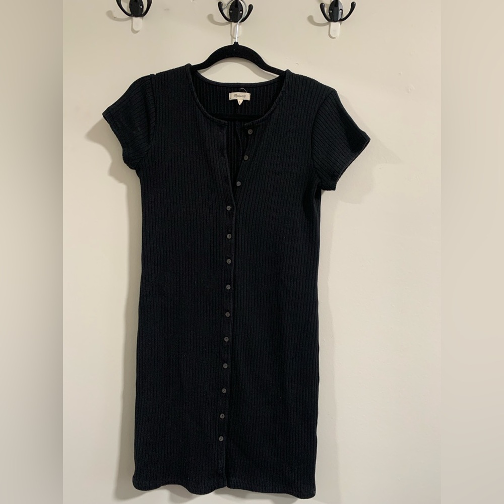 Black Short Sleeve Button Up Dress